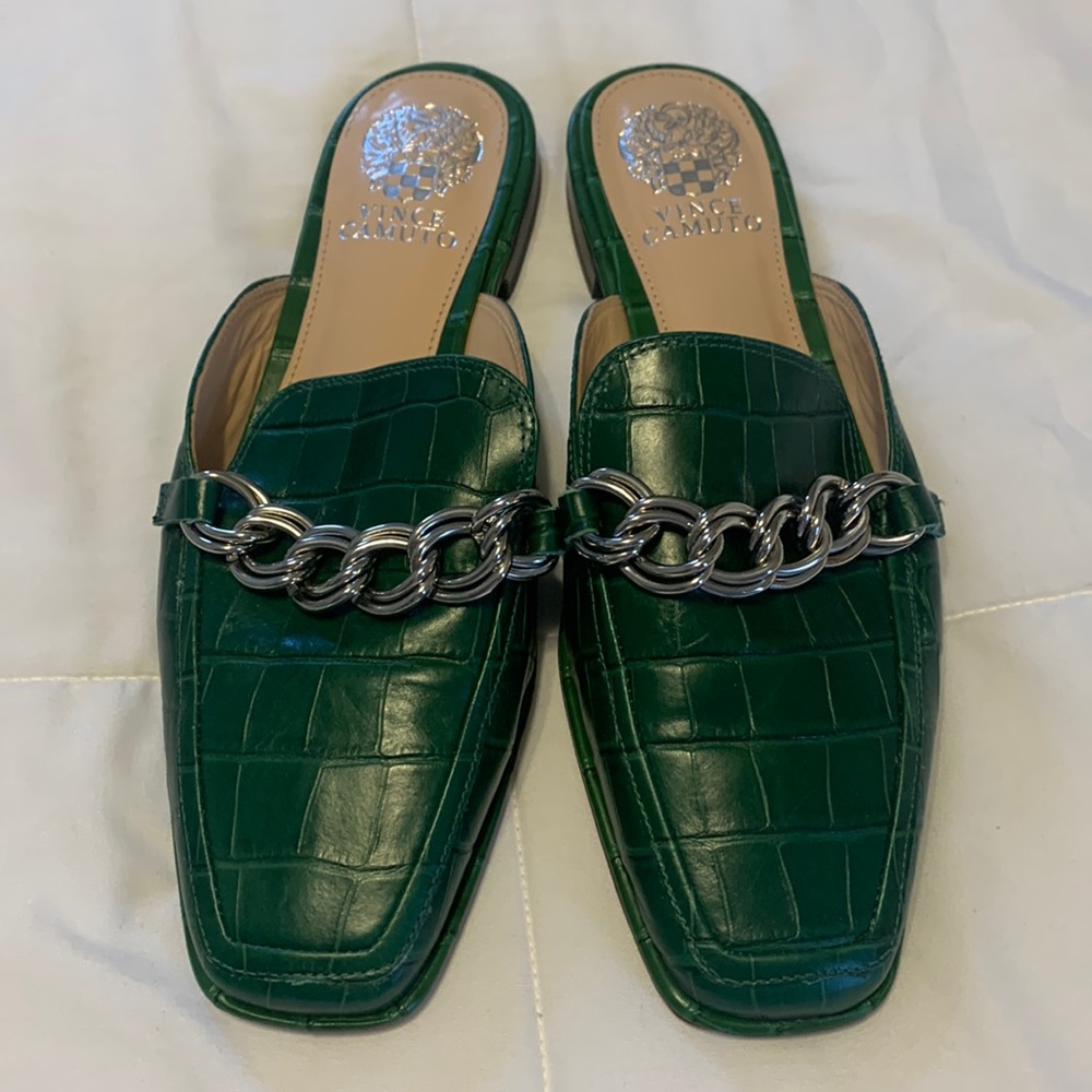 Vince Camuto crocodile slide loafers
